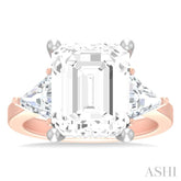 1 ctw Emerald Shape Trillion and Round Cut Diamond Semi Mount Engagement Ring in 14K Rose and White Gold